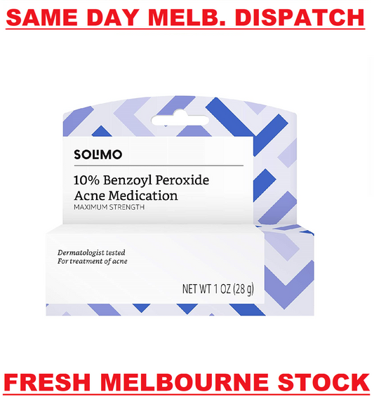Solimo 10% Benzoyl Peroxide Acne Cream Medication MAXIMUM STRENGTH Skin Care 28g