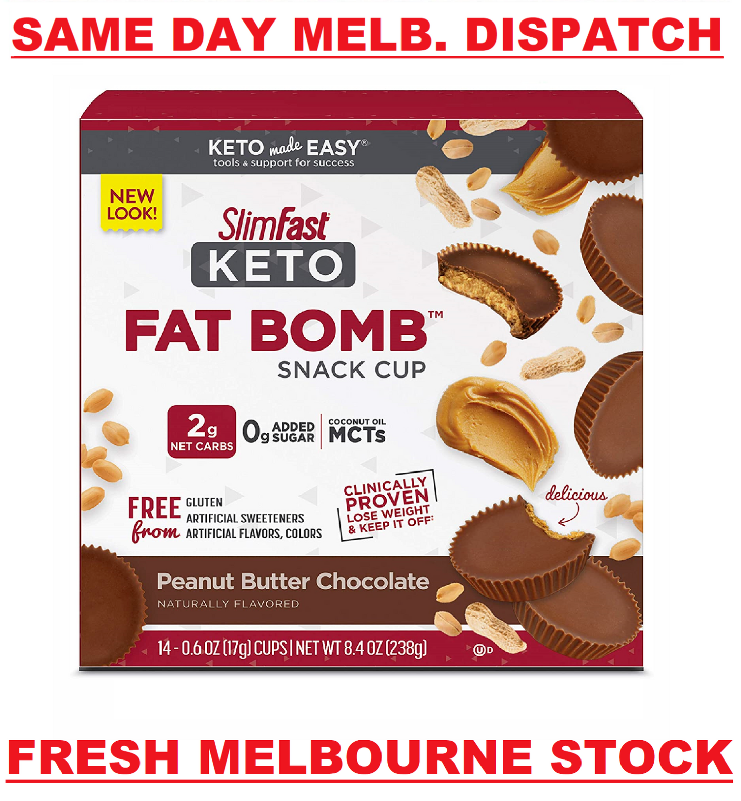 SlimFast Keto Fat Bomb Meal Replacement Bar - Peanut Butter Chocolate 14 Pack