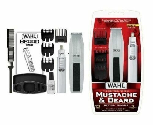 WAHL Beard & Moustache Battery Shaver + Bonus Nose Ear Trimmer - Grooming Kit