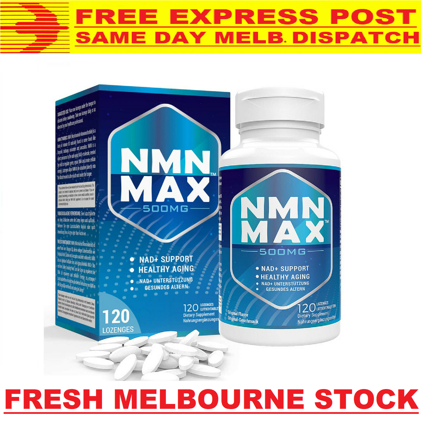 NMN Max 500mg x 120 Tabs Sublingual NMN Lozenges DOUBLE STRENGTH FAST-ACTING