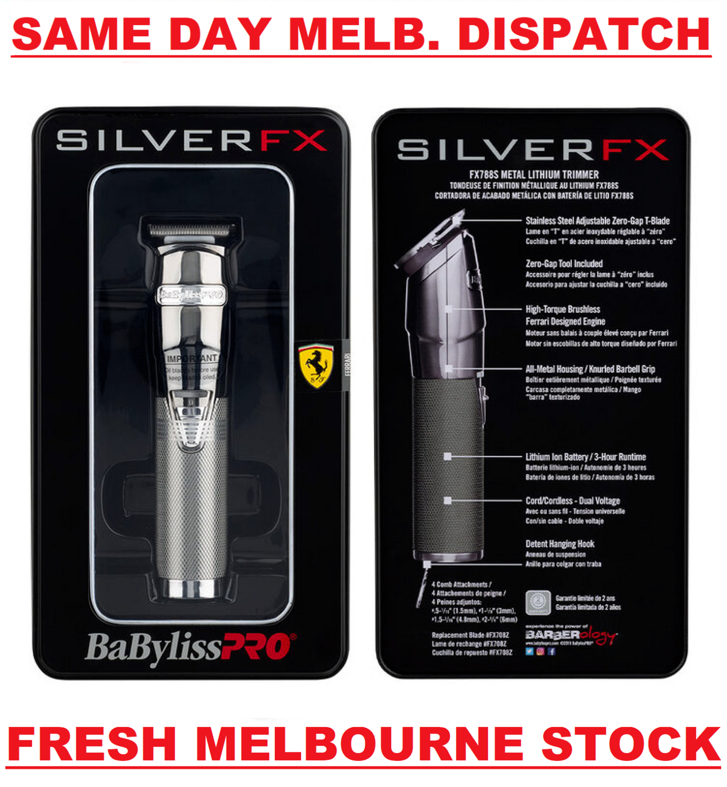 Babyliss Pro SilverFX Metal Lithium Hair Trimmer - Silver FX BabylissPro FX788S