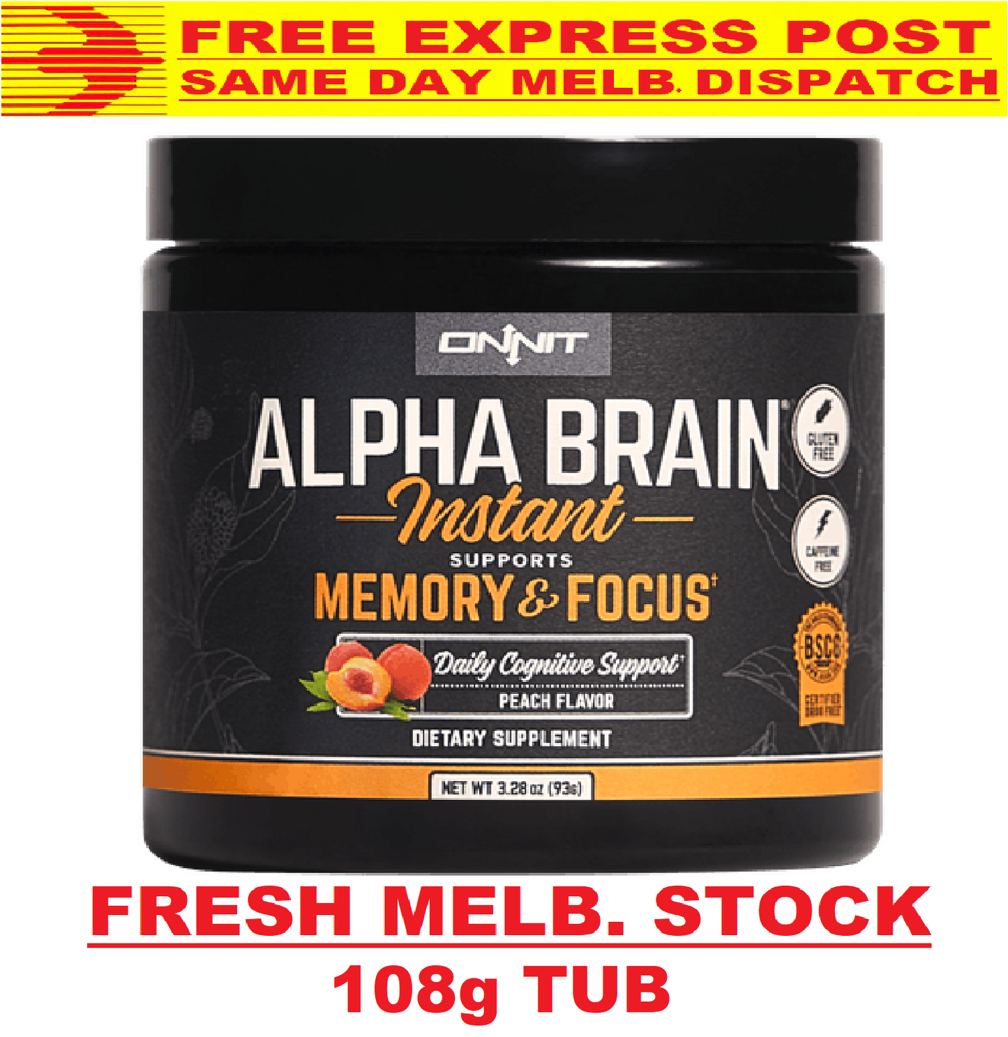 Onnit Alpha Brain INSTANT NOOTROPIC DRINK 108g Tub GPC Huperzine Joe Rogan JRE