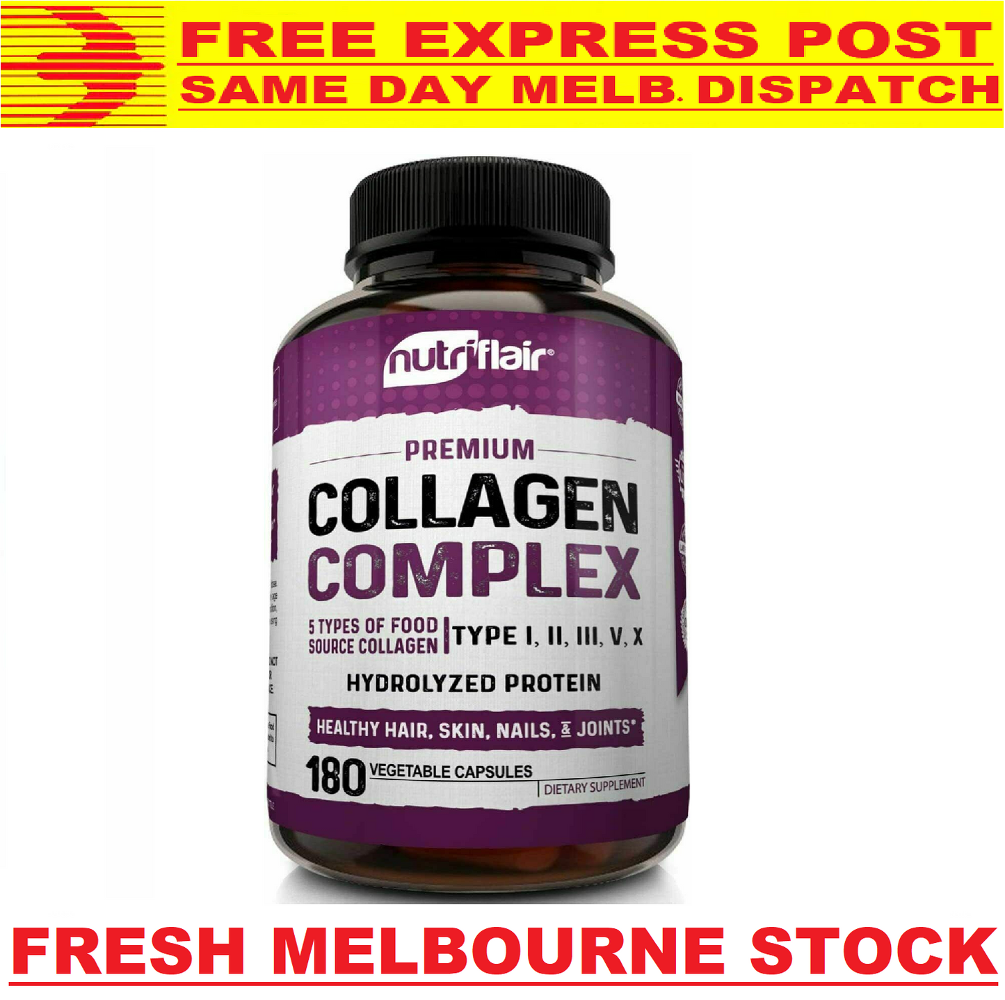 NutrFlair COLLAGEN COMPLEX 2250mg 180 Caps Type 1 2 3 4 & 5 - FREE EXPRESS POST