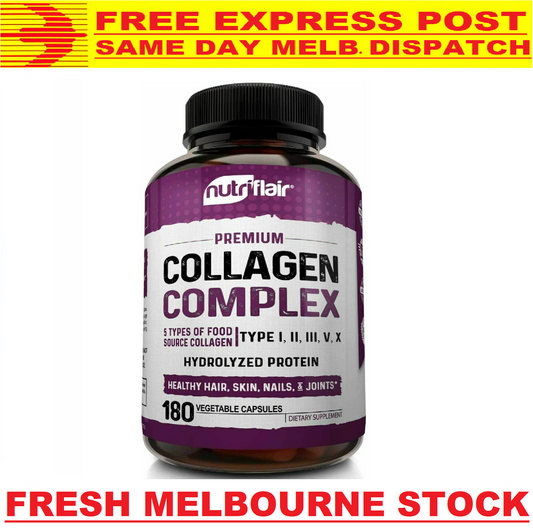 NutrFlair COLLAGEN COMPLEX 2250mg 180 Caps Type 1 2 3 4 & 5 - FREE EXPRESS POST