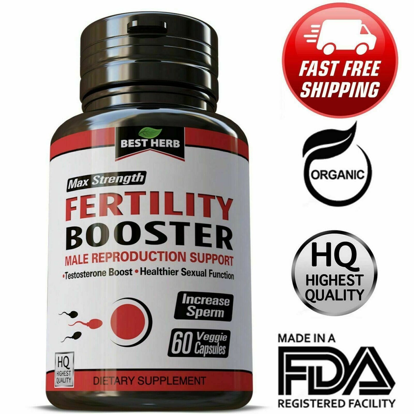 MALE FERTILITY SUPPLEMENT Boost Libido Sexual Function Sperm Health 60 Caps BH