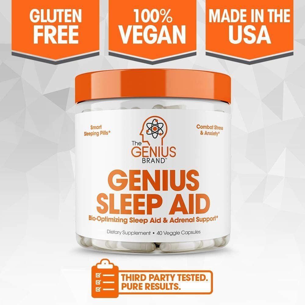 GENIUS SLEEP AID Natural Sleeping Pills & Adrenal Support 40 Caps - FREE EXPRESS
