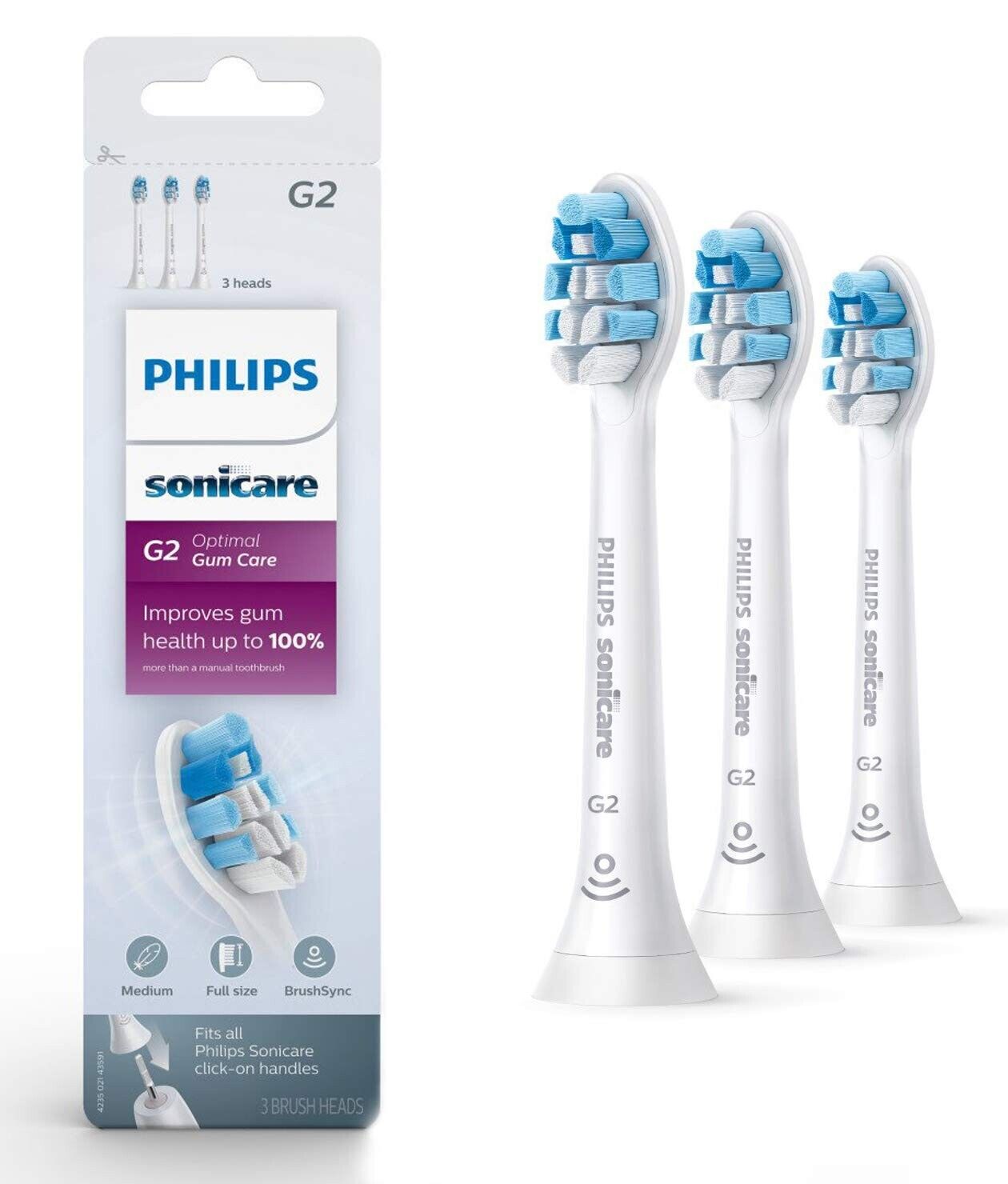 GENUINE Philips SONICARE G2 HX9033/65 Replacement Toothbrush Head WHITE - 3 PACK