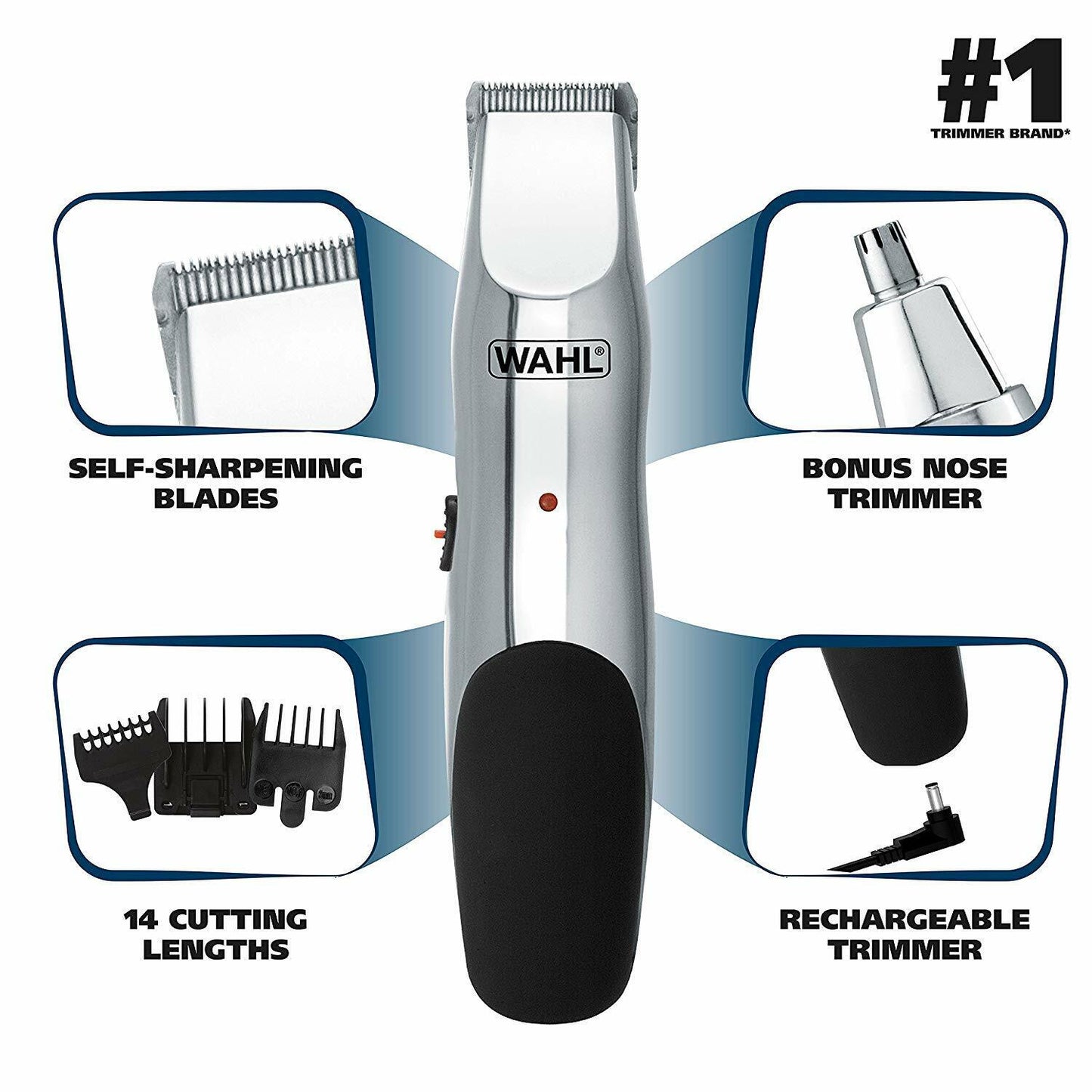 Wahl Groomsman Rechargeable Beard Stubble Mustache & Bonus Nose Trimmer 5622 NEW