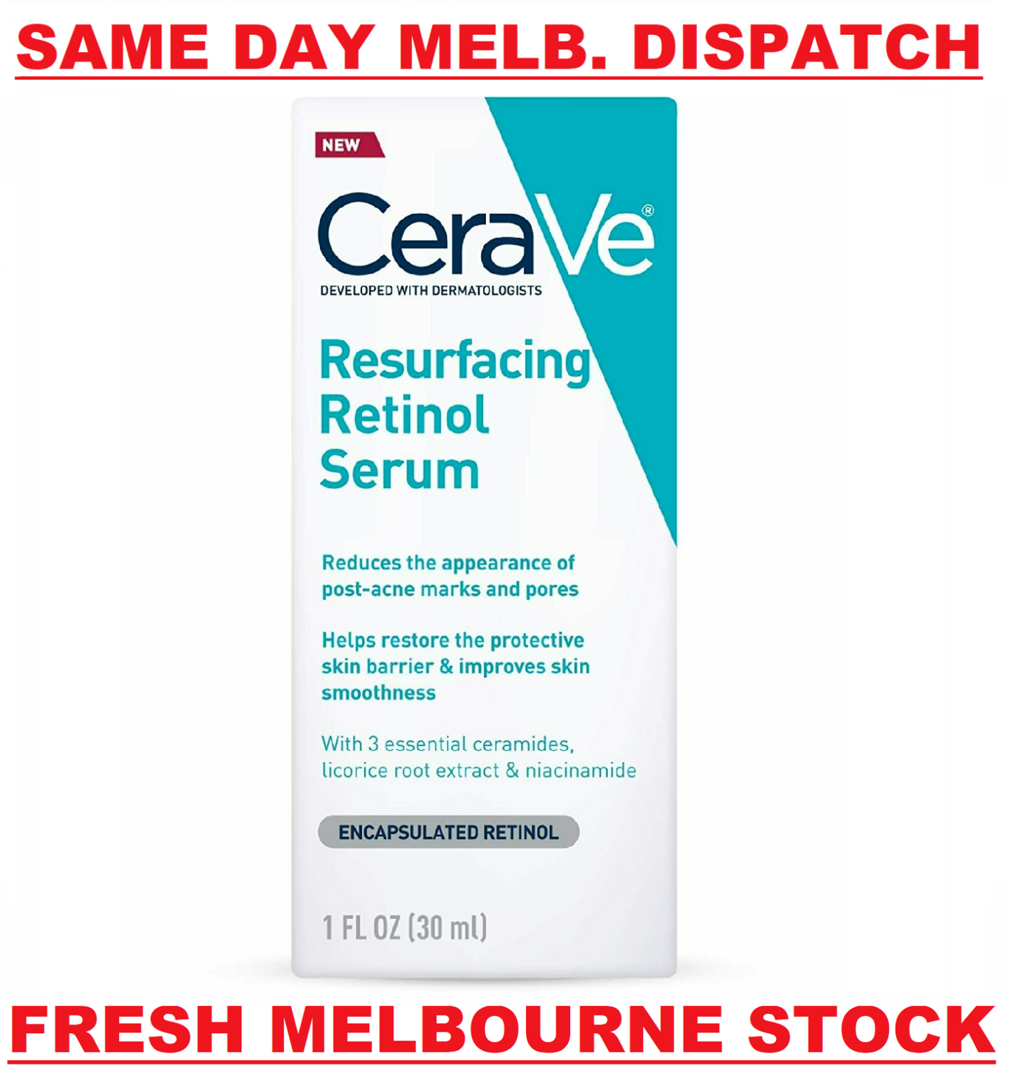 CeraVe - Resurfacing Retinol Face Serum - Post-Acne Marks Skin Care - 30 mL NEW