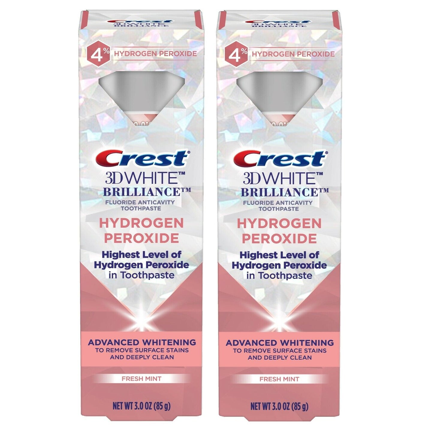 Crest 2x85g 3D White Brilliance 4% Hydrogen Peroxide Teeth Whitening Toothpaste
