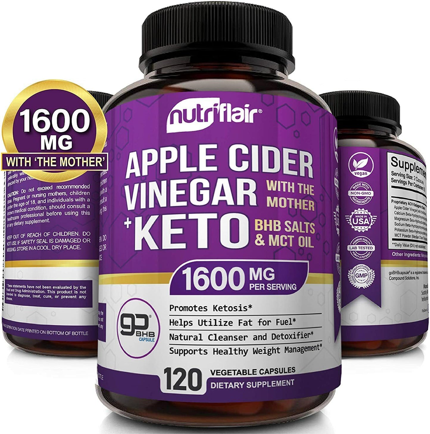 NutriFlair Apple Cider Vinegar + KETO BHB Diet Pills 120c ADVANCED WEIGHT LOSS
