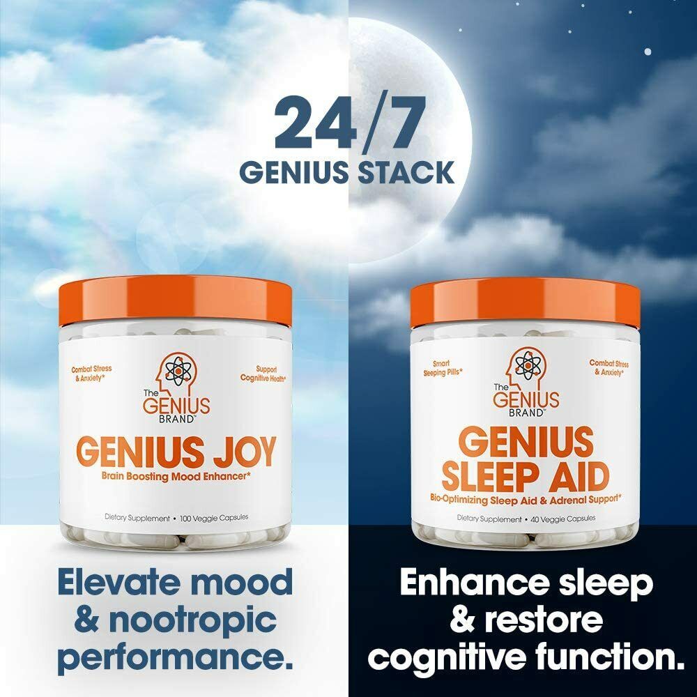 GENIUS SLEEP AID Natural Sleeping Pills & Adrenal Support 40 Caps - FREE EXPRESS