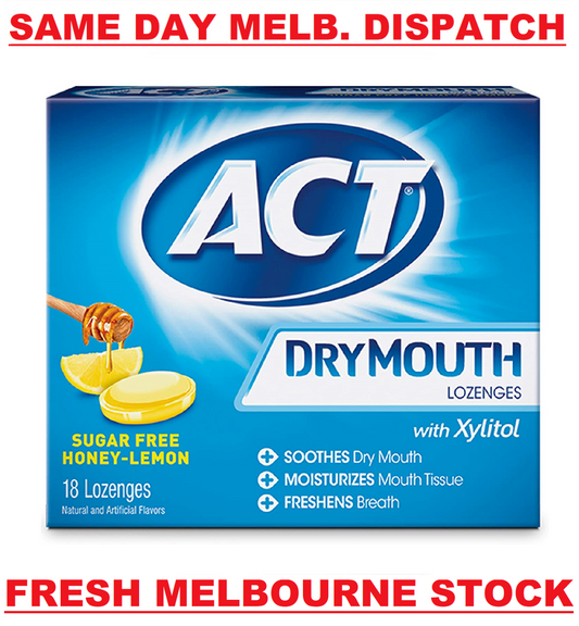 ACT Dry Mouth Relief and Moisturizing Lozenges + Xylitol - Honey Lemon 18 Pack