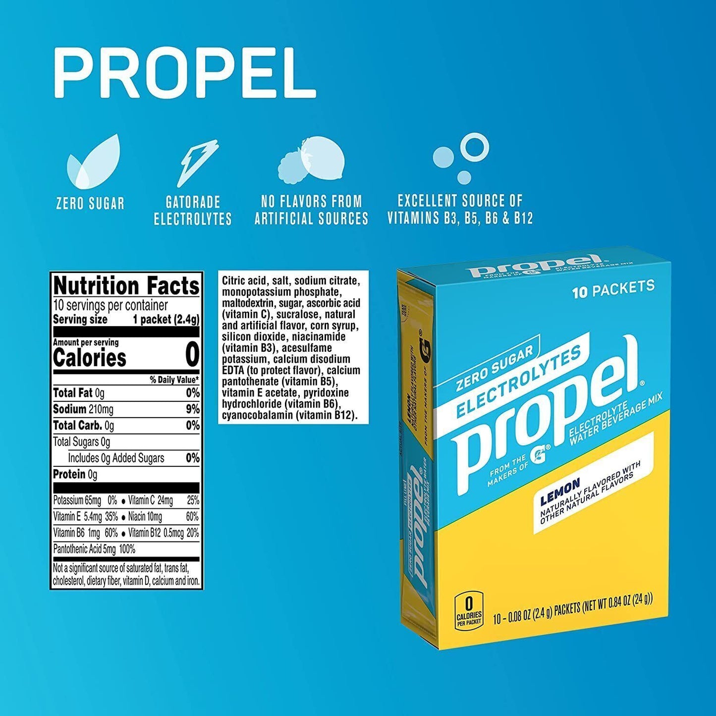 Propel (Gatorade) Sports Drink Powder-10 Servings-Sugar Free- 9 Flavour Choices