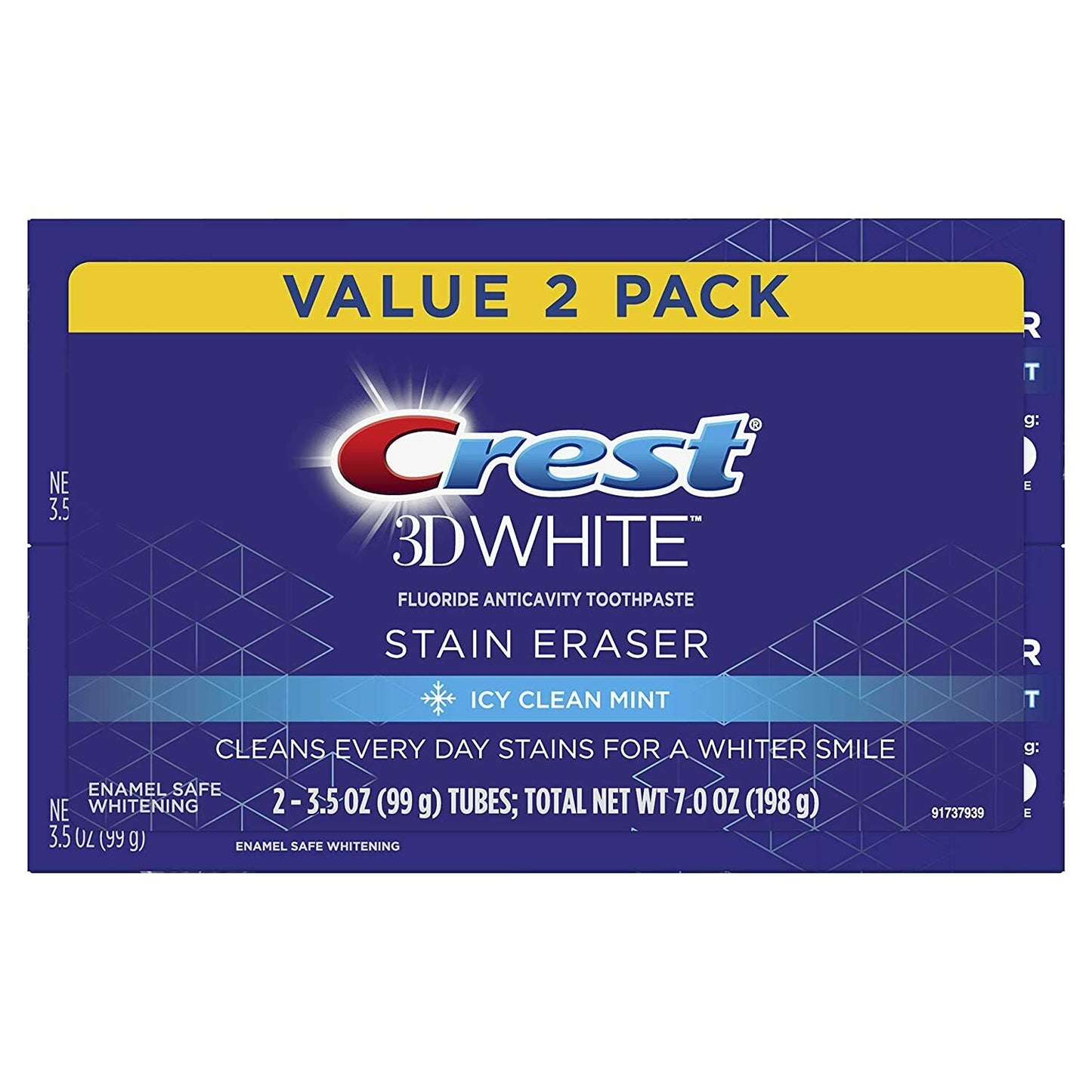 Crest 2x99g Pack 3D White Stain Eraser Teeth Whitening Toothpaste Icy Clean Mint