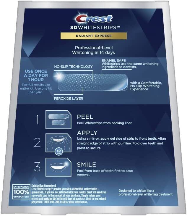 Crest 3D Whitestrips RADIANT EXPRESS 1HR LEVEL 18 Teeth Whitening Kit 28 Strips