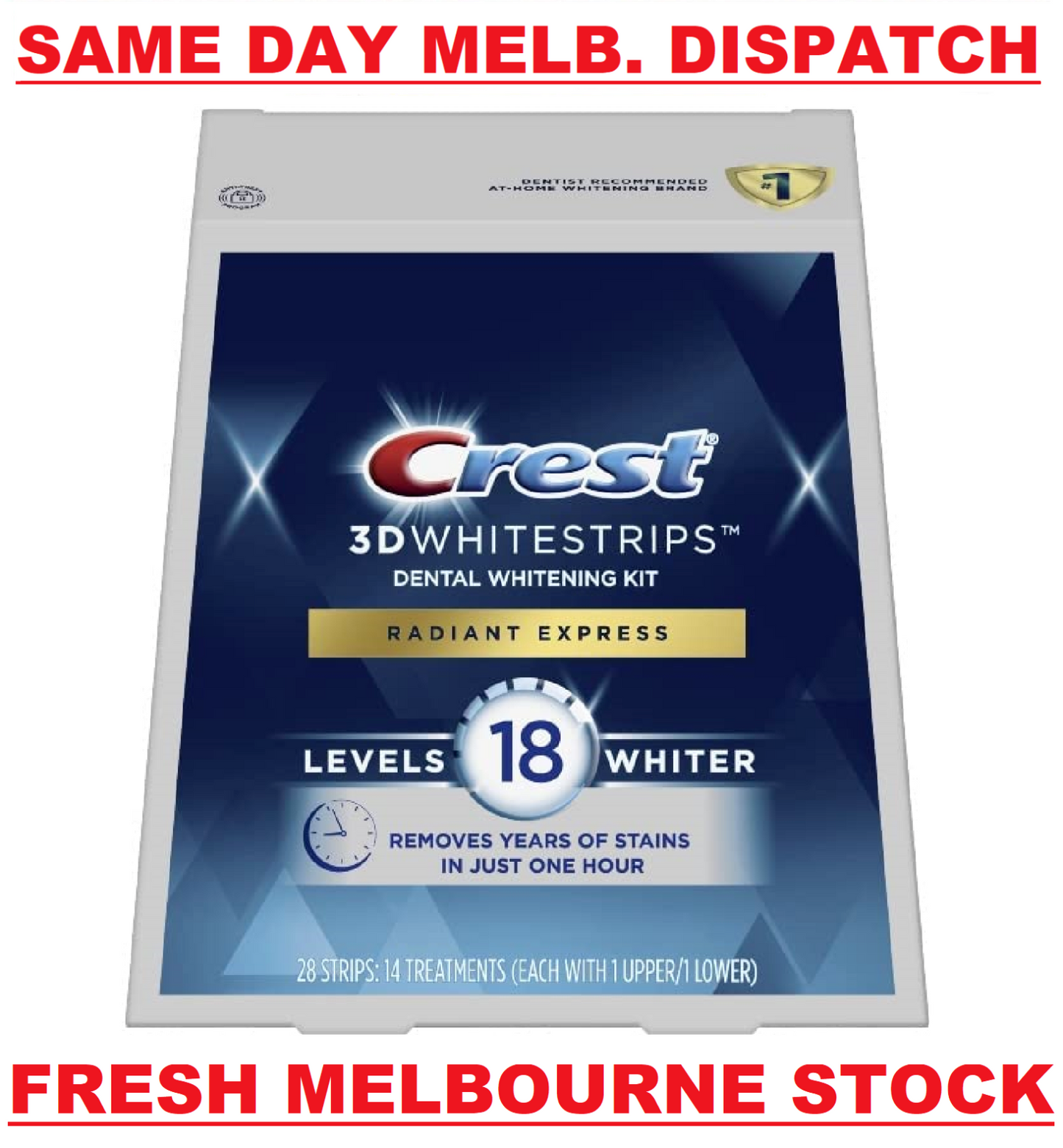 Crest 3D Whitestrips RADIANT EXPRESS 1HR LEVEL 18 Teeth Whitening Kit 28 Strips