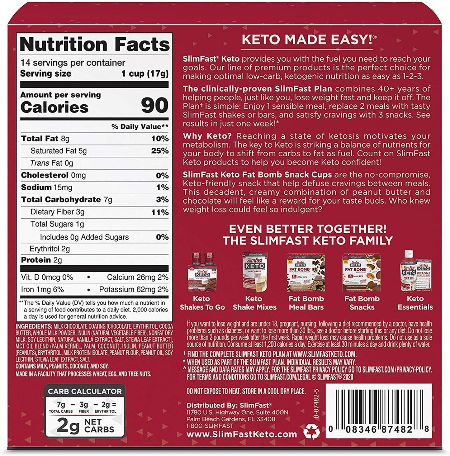 SlimFast Keto Fat Bomb Meal Replacement Bar - Peanut Butter Chocolate 14 Pack