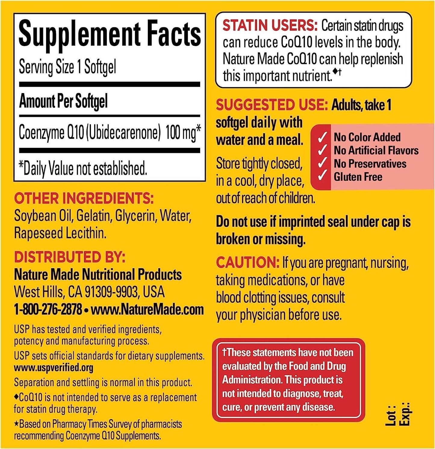 NATURE MADE CoQ10 100mg Support Heart Health & Energy Production - 120 Soft Gels