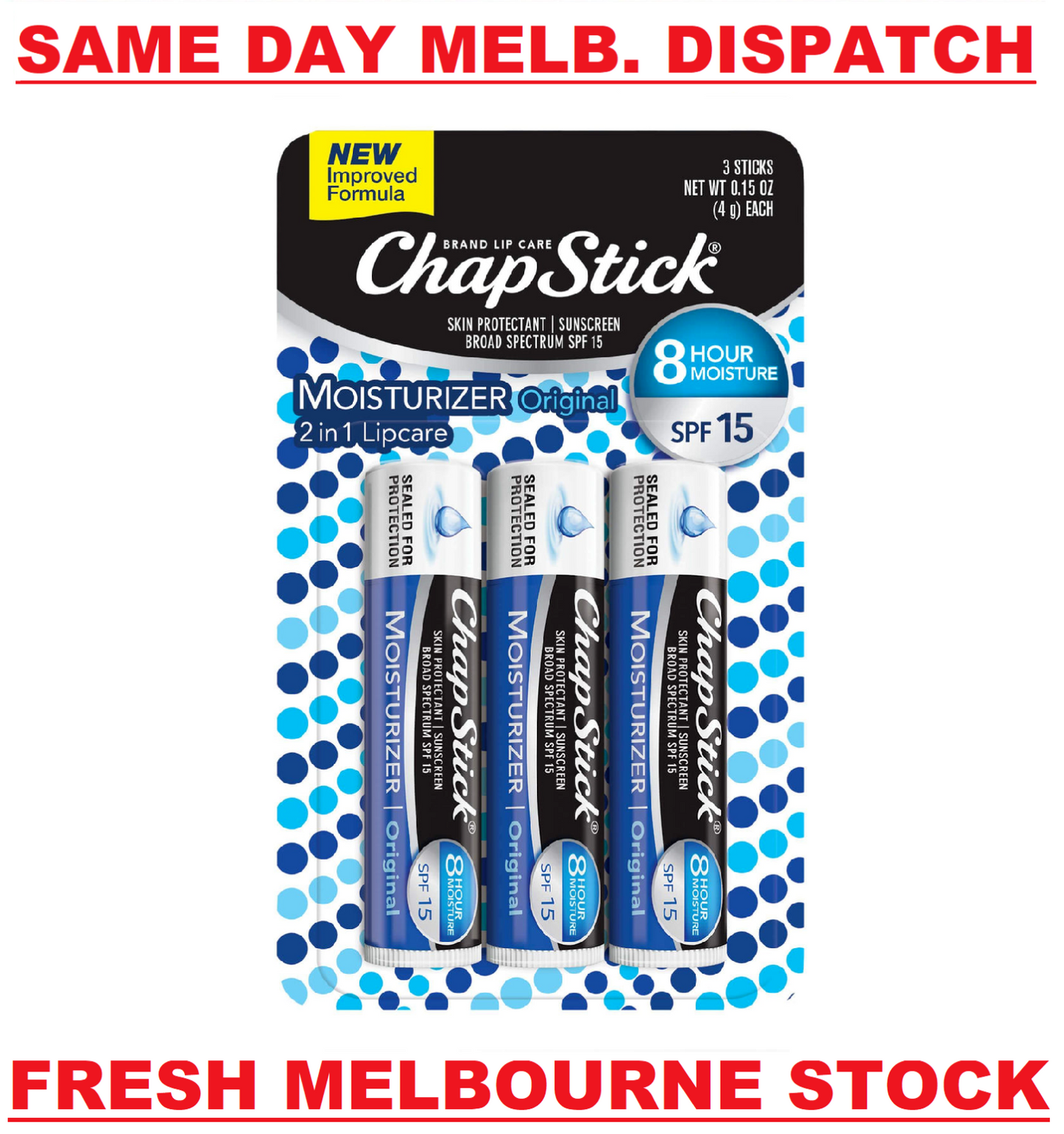 Chapstick 2-in-1 Lip Care Moisturizer & Sunscreen SPF15 - Original Flavor 4g 3PK
