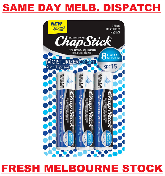 Chapstick 2-in-1 Lip Care Moisturizer & Sunscreen SPF15 - Original Flavor 4g 3PK