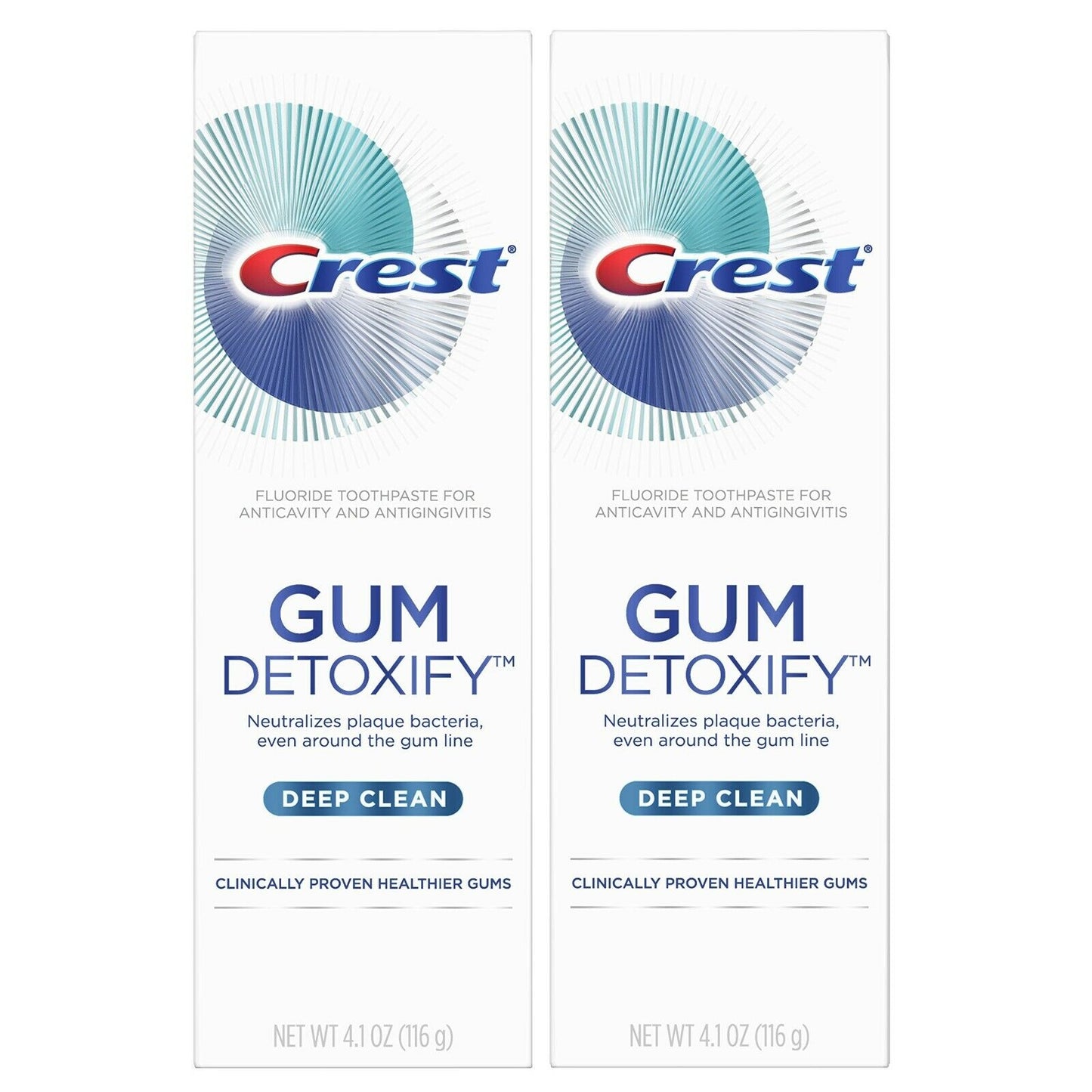 Crest Pro Health 2 x 116g Pack Gum Detoxify Deep Clean Anticavity Toothpaste NEW