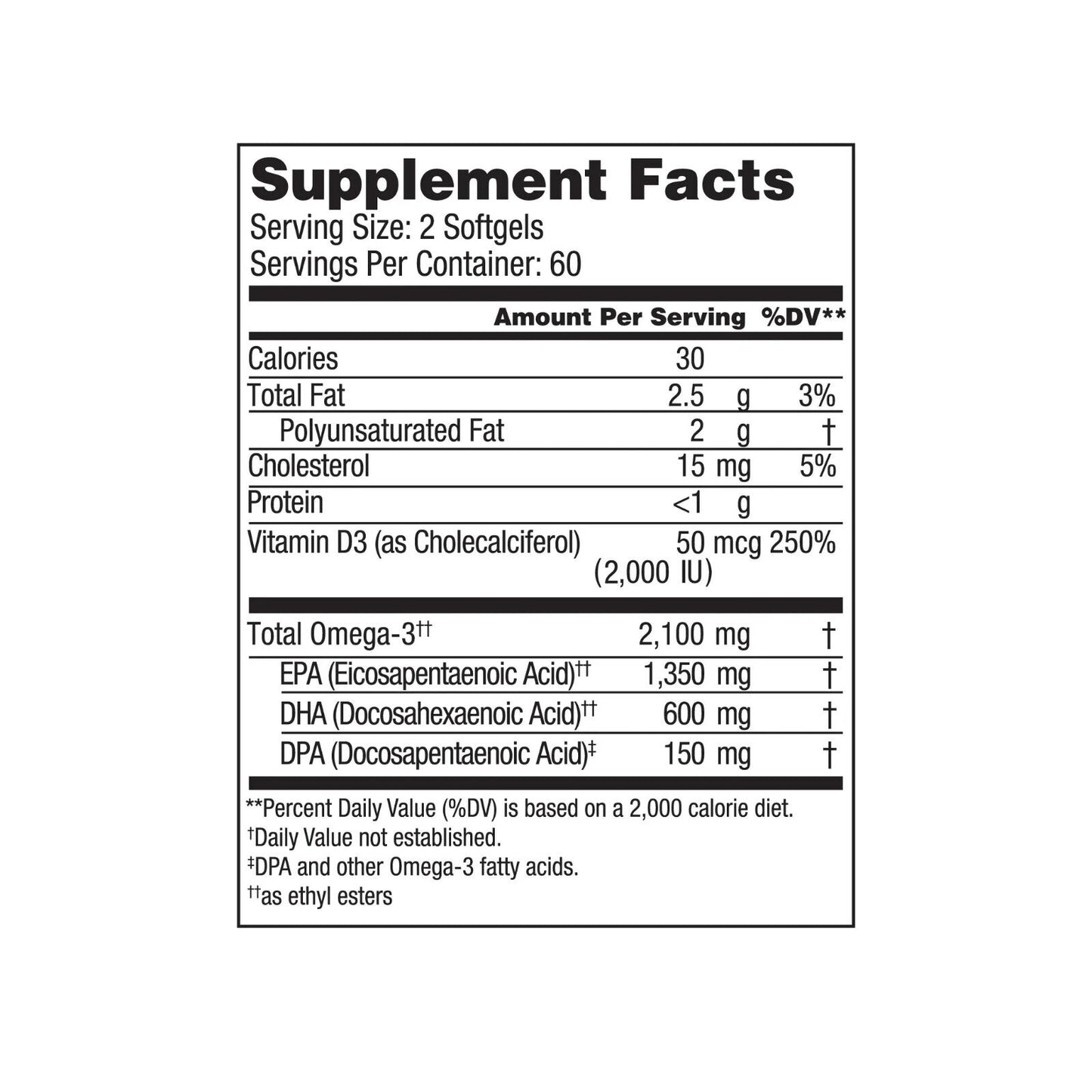 OCEANBLUE Omega-3 2100 mg EPA/DHA/DPA + 2000 IU Vitamin D3 60 Soft Gels Vanilla