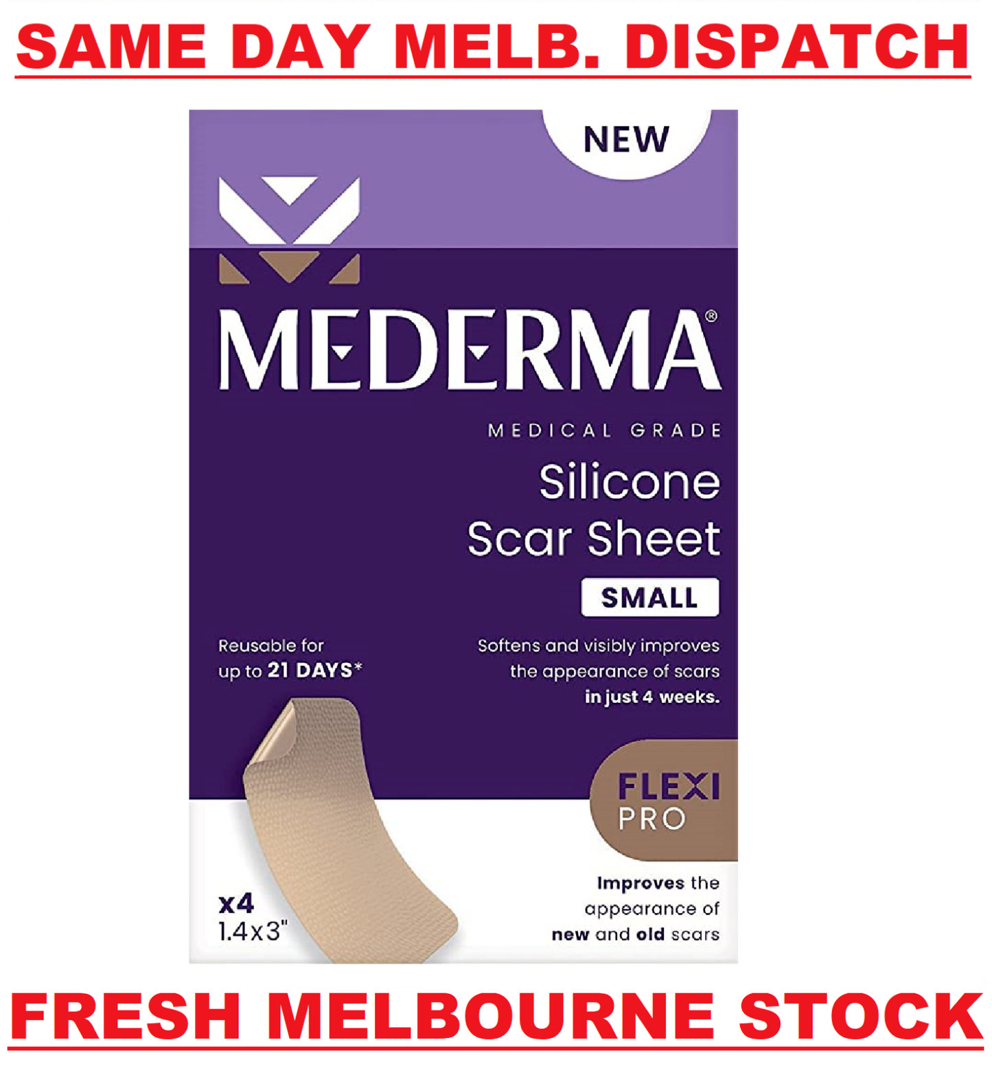 Mederma Medical Grade Silicone Scar Sheet Skin Care Old New Scars - 4 Pack SMALL