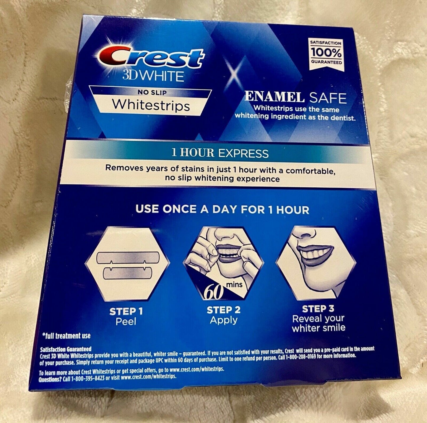 Crest 3D 8 x 1 Hour Express Teeth Whitening Strips White (4 Pouches) SEALED BOX