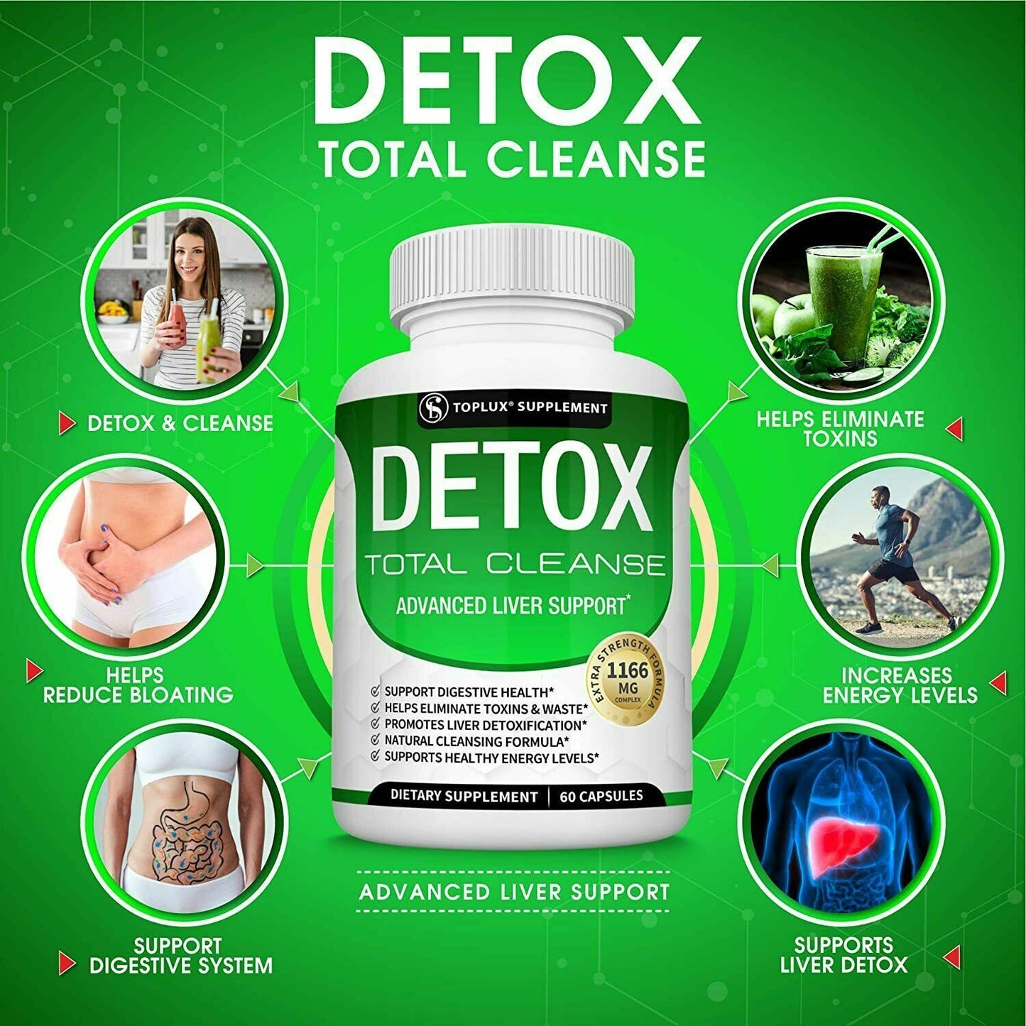 DETOX Total Cleanse 1166mg 60 Caps NATURAL LIVER SUPPORT - FREE EXPRESS POST