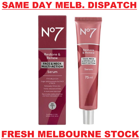 Boots No7 RESTORE & RENEW Face & Neck Multi Action SERUM Anti-Aging 75mL - NEW!