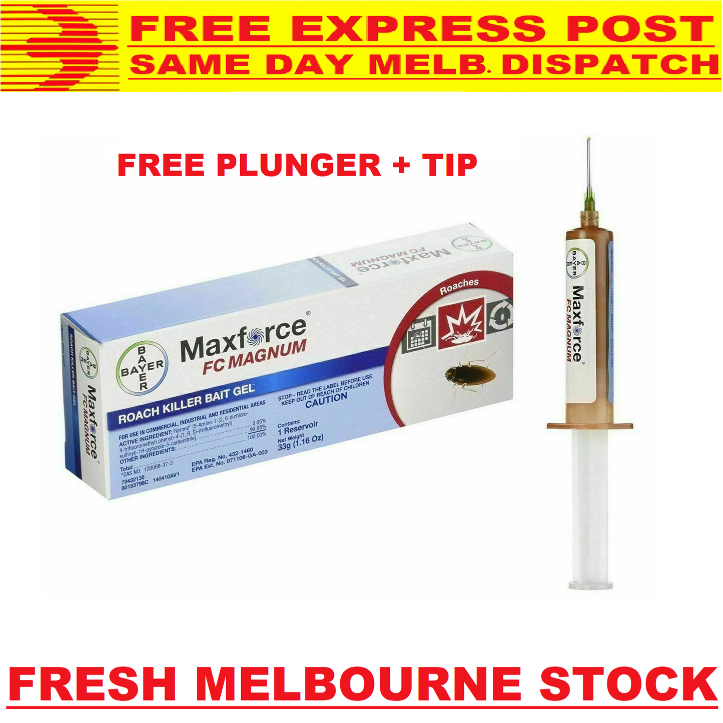 Genuine Bayer Maxforce Magnum FC Cockroach Roach Bait Gel 33g Fresh AU Stock NEW