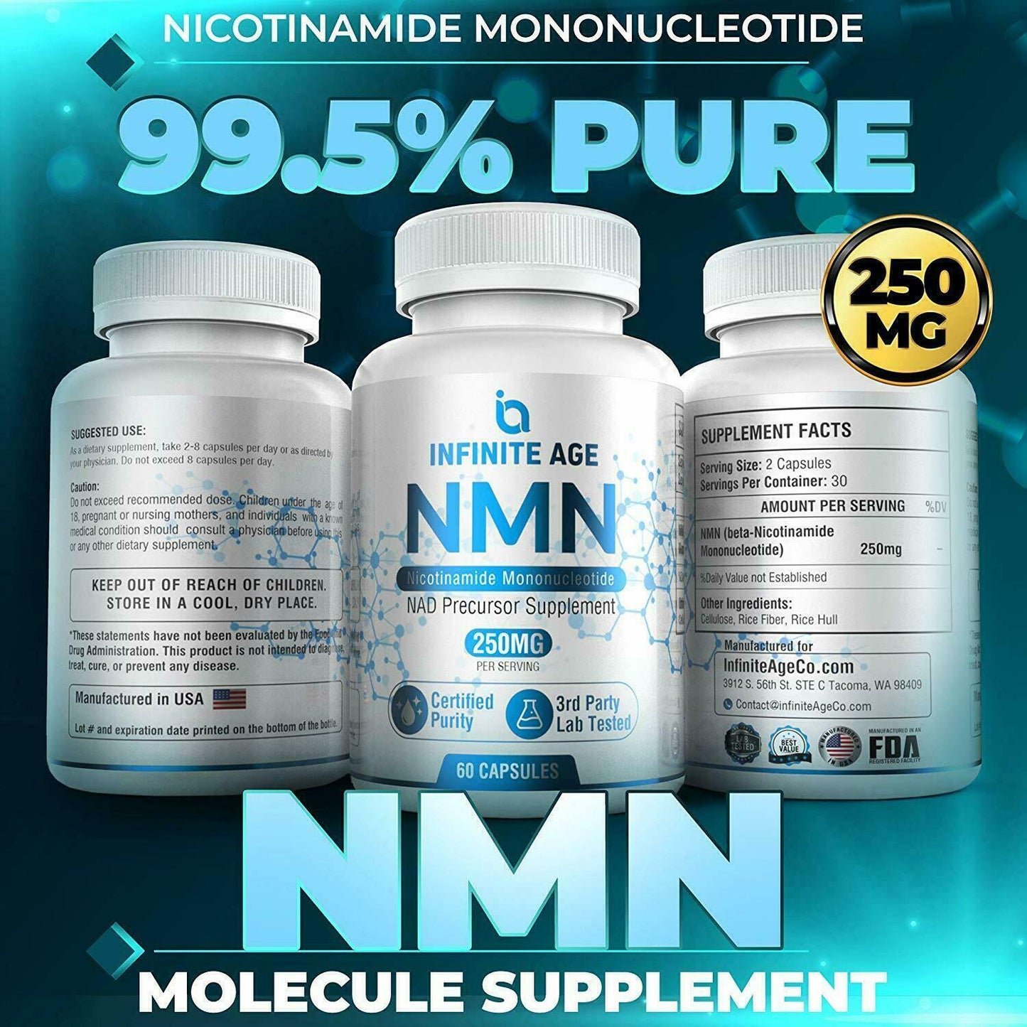 NMN Nicotinamide Mononucleotide 250mg 60 Caps POWERFUL NAD+ BOOSTER ANTI-AGING!
