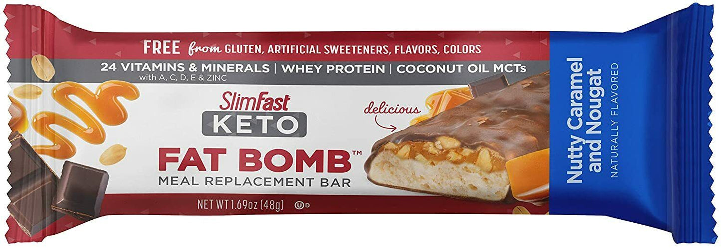 SlimFast Keto Fat Bomb Meal Replacement Bar - 5 x 48g Nutty Caramel & Nougat