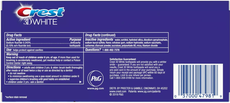 Crest 2 x 116g Pack 3D White Luxe Brilliance Charcoal Teeth Whitening Toothpaste