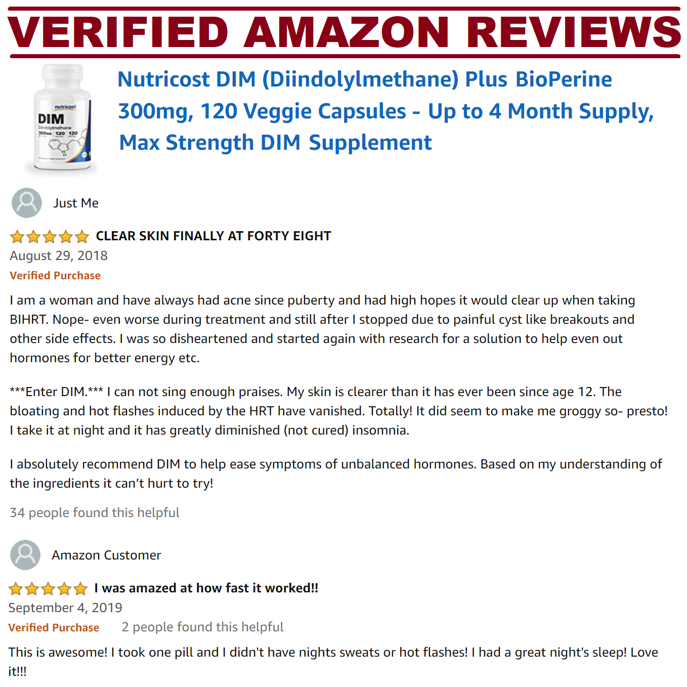 Nutricost DIM Diindolylmethane 300mg 120 Caps MAXIMUM STRENGTH MEGA VALUE PACK!