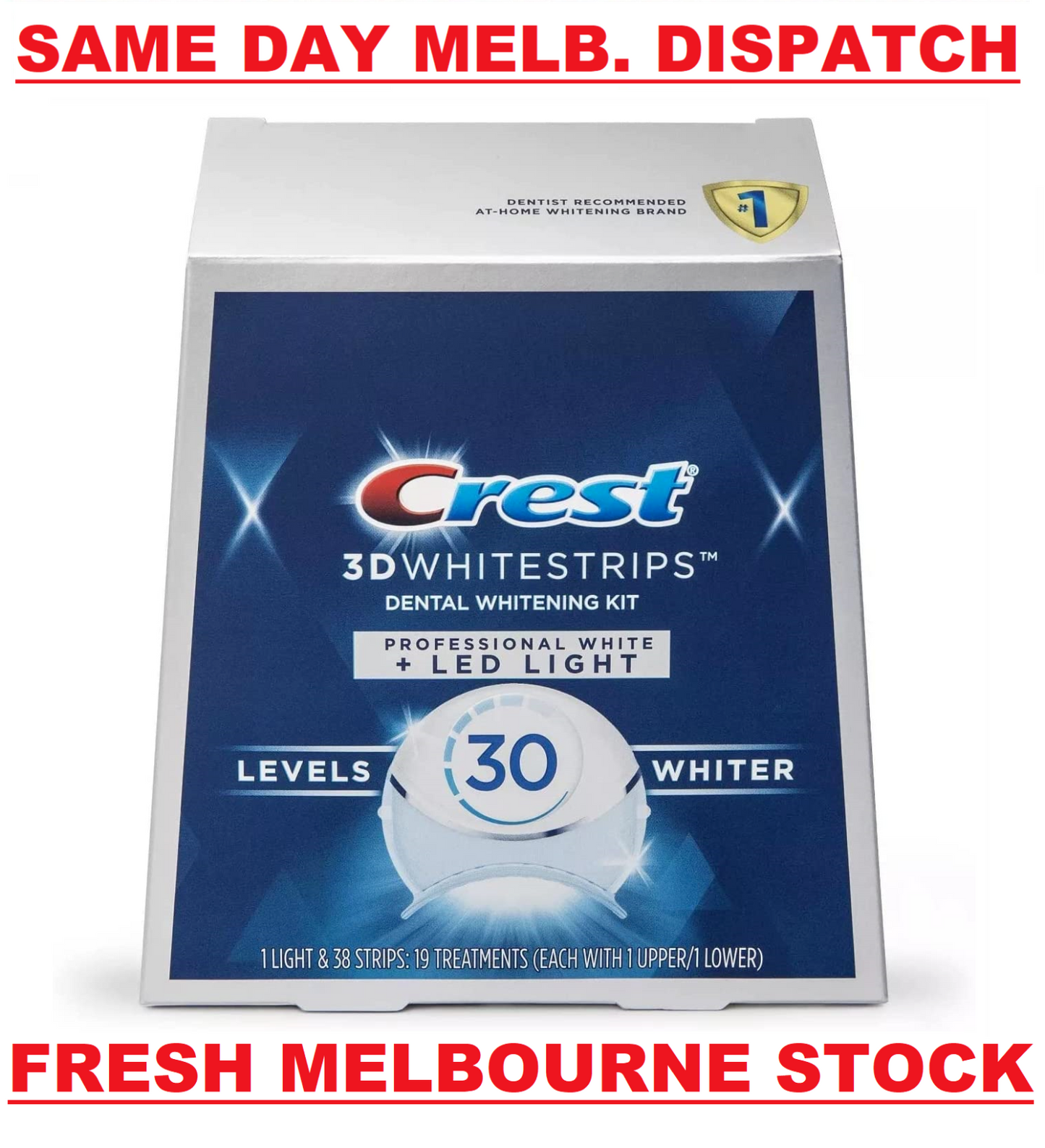 Crest 3D Whitestrips Professional White Levels 38 Strips 19 Treatments LED LIGHT