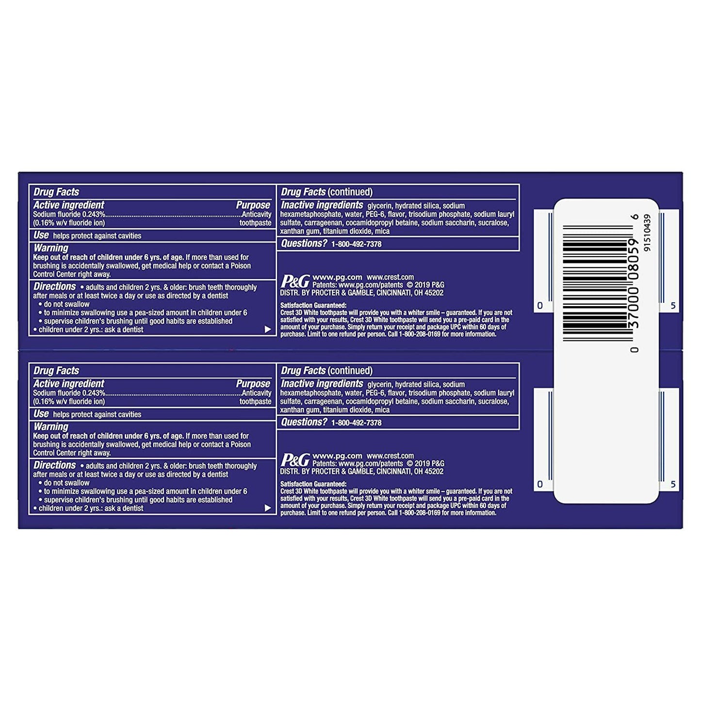 Crest 2 x 116g Pack 3D White Luxe Glamorous White Teeth Whitening Toothpaste NEW