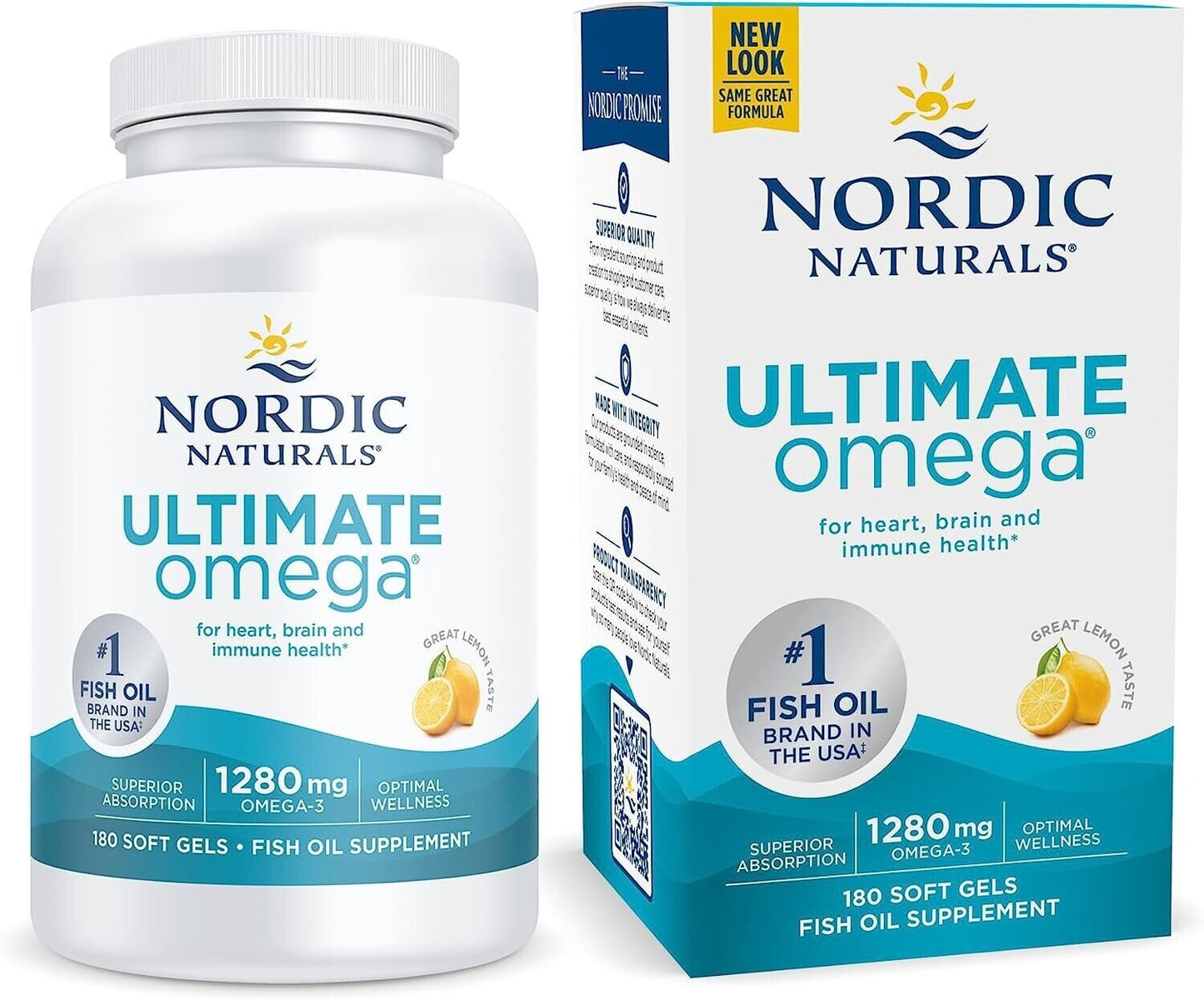 NORDIC NATURALS Ultimate Omega 1280mg EPA & DHA Fish Oil - 180 Soft Gels Lemon