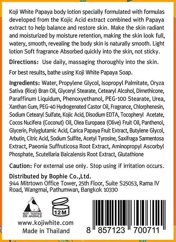 KOJIC ACID + PAPAYA BODY LOTION Exfoliator Brighter Radiant Restore Skin 250ml