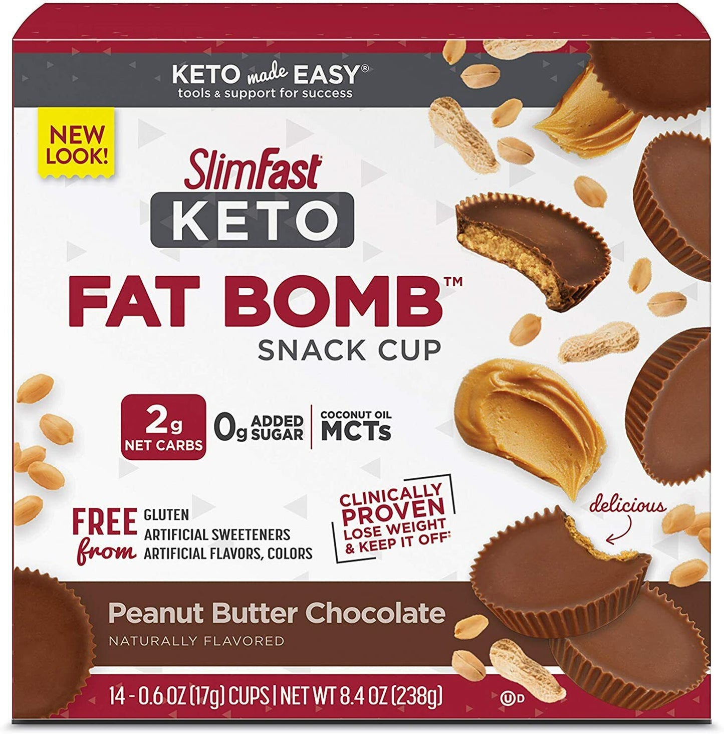 SlimFast Keto Fat Bomb Meal Replacement Bar - Peanut Butter Chocolate 14 Pack