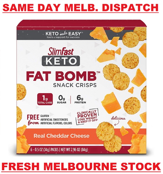 SlimFast Keto Fat Bomb Snack Crisps Chips - 6 Packs x 14g Real Cheddar Cheese