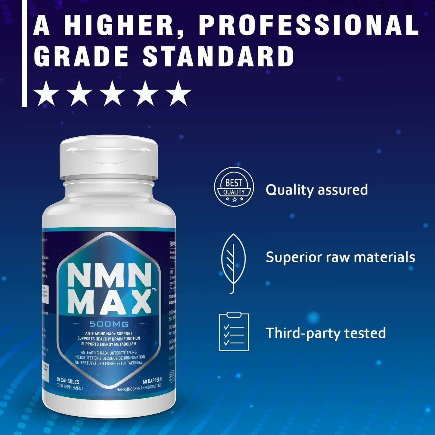NMN Max 500mg x 60 Caps DOUBLE STRENGTH NAD+ BOOST ANTI-AGING FREE EXPRESS POST!