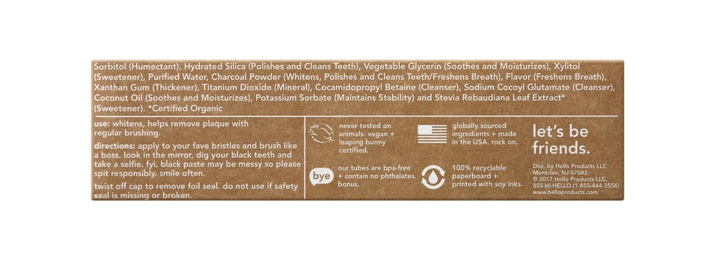 HELLO ORAL ACTIVATED CHARCOAL Teeth Whitening Toothpaste Fluoride Free Vegan NEW