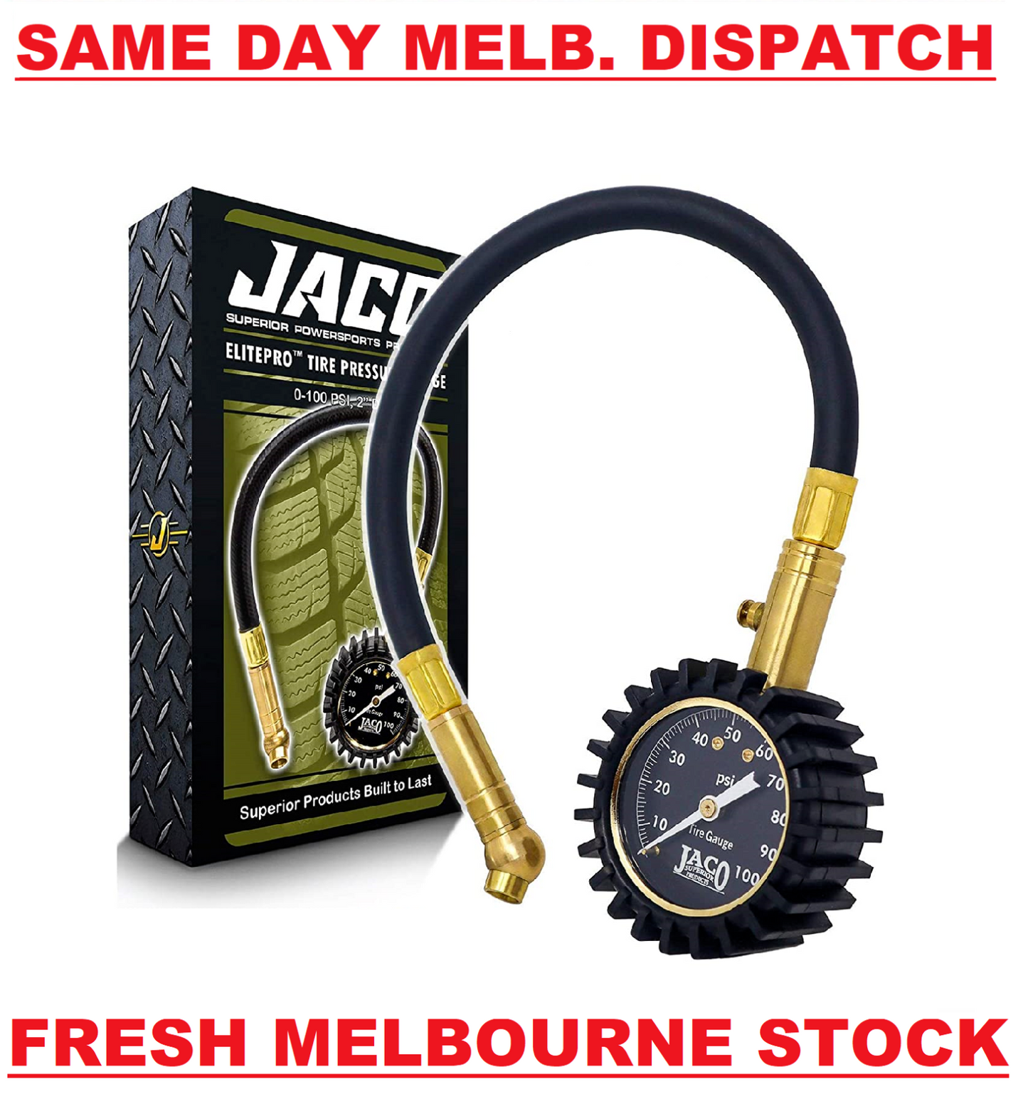 JACO ElitePRO Tire Pressure Gauge - 100 PSI - Heavy Duty Tyre - FRESH MELB STOCK