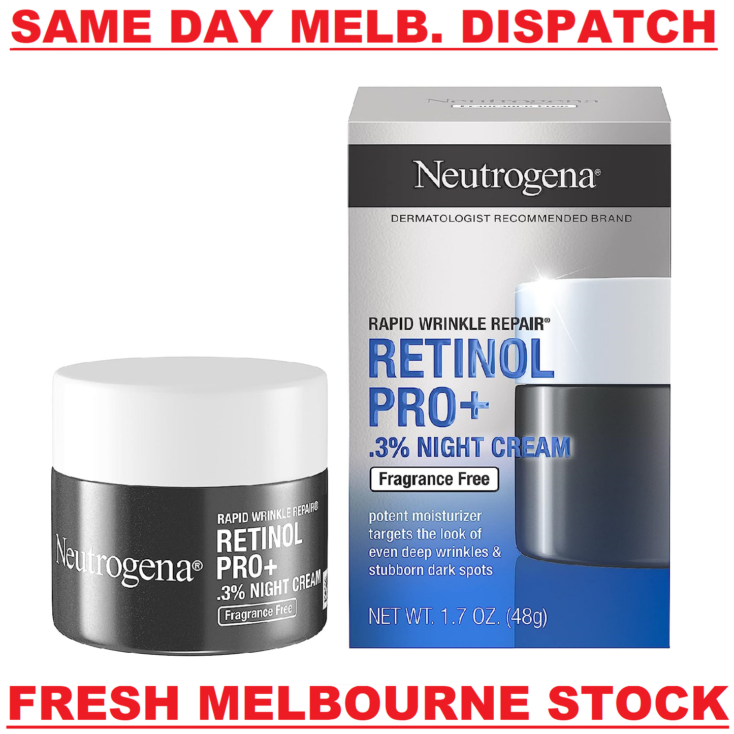 Neutrogena Rapid Wrinkle Repair Retinol Pro+ .3% Night Cream Moisturiser 48g NEW