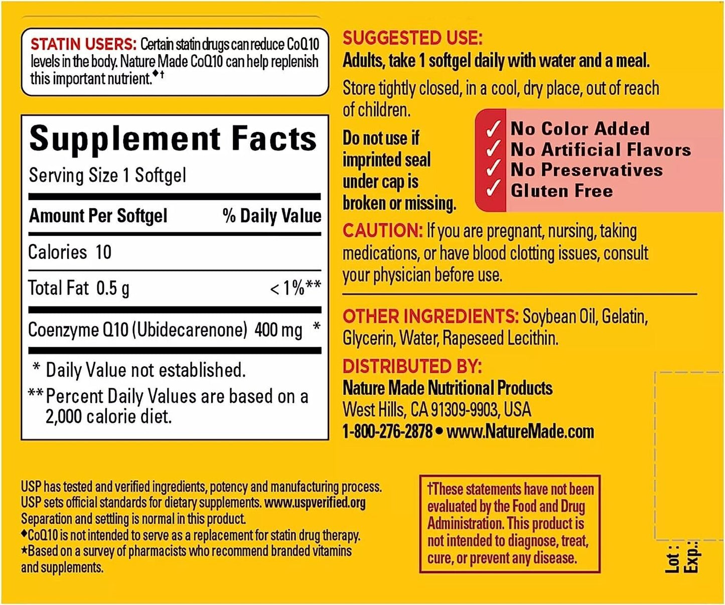 NATURE MADE CoQ10 400mg Support Heart Health & Energy Production - 40 Soft Gels