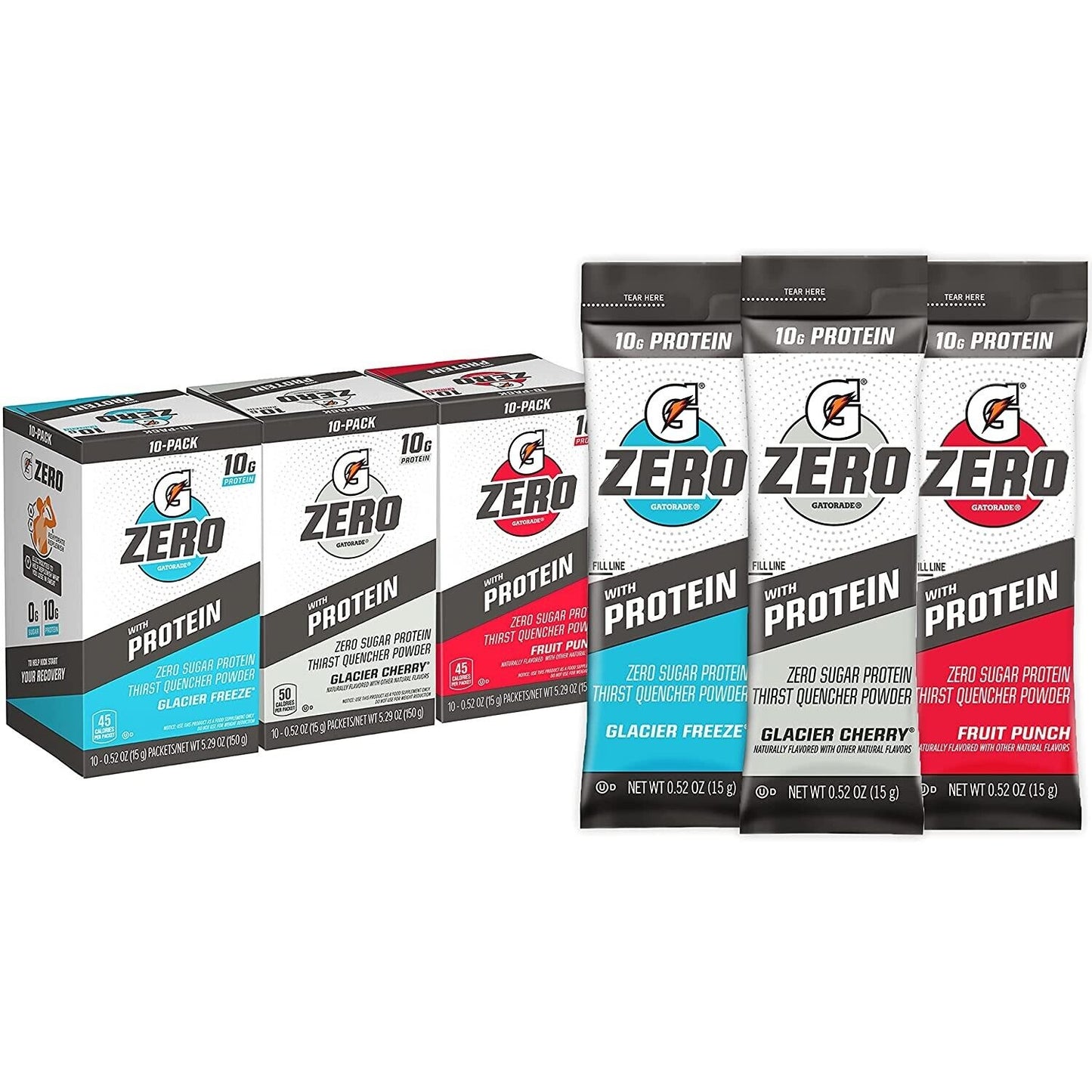 Gatorade Zero with Protein Sports Drink Powder -Fruit Punch, Cherry, Freeze 30pk