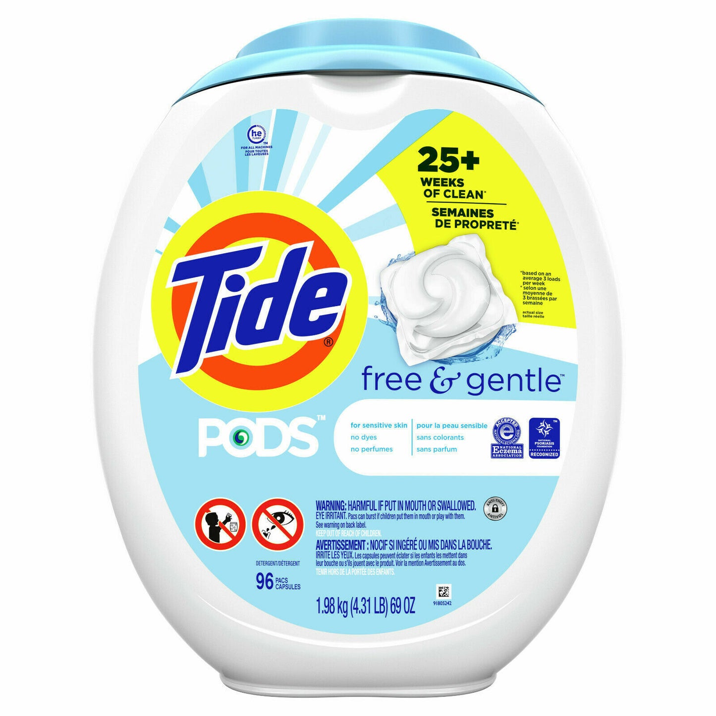 Tide PODS Laundry Detergent Liquid 96 Pacs Capsules Free & Gentle - Scent Free