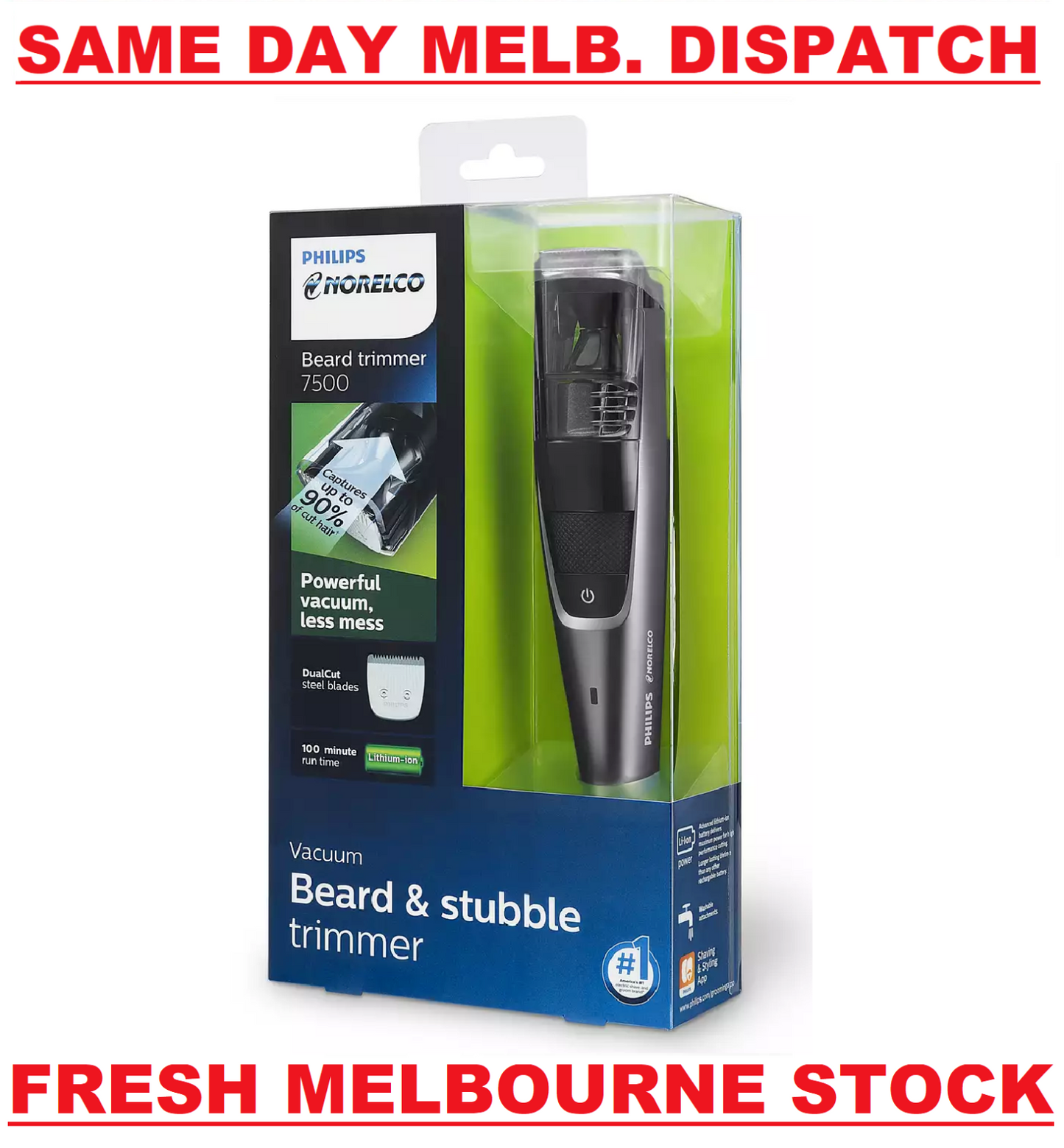 Philips Norelco Beardtrimmer Series 7500 Vacuum Beard Stubble Trimmer BT7515/49